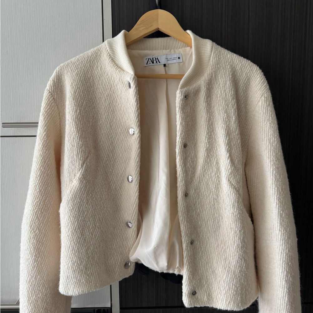 Zara cream knit bomber